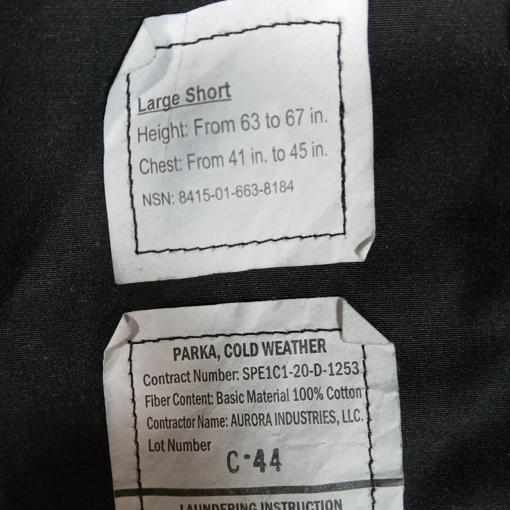 Cold Weather Parka Jacket Mens Large C-44 Gore-Tex Black Hooded Military